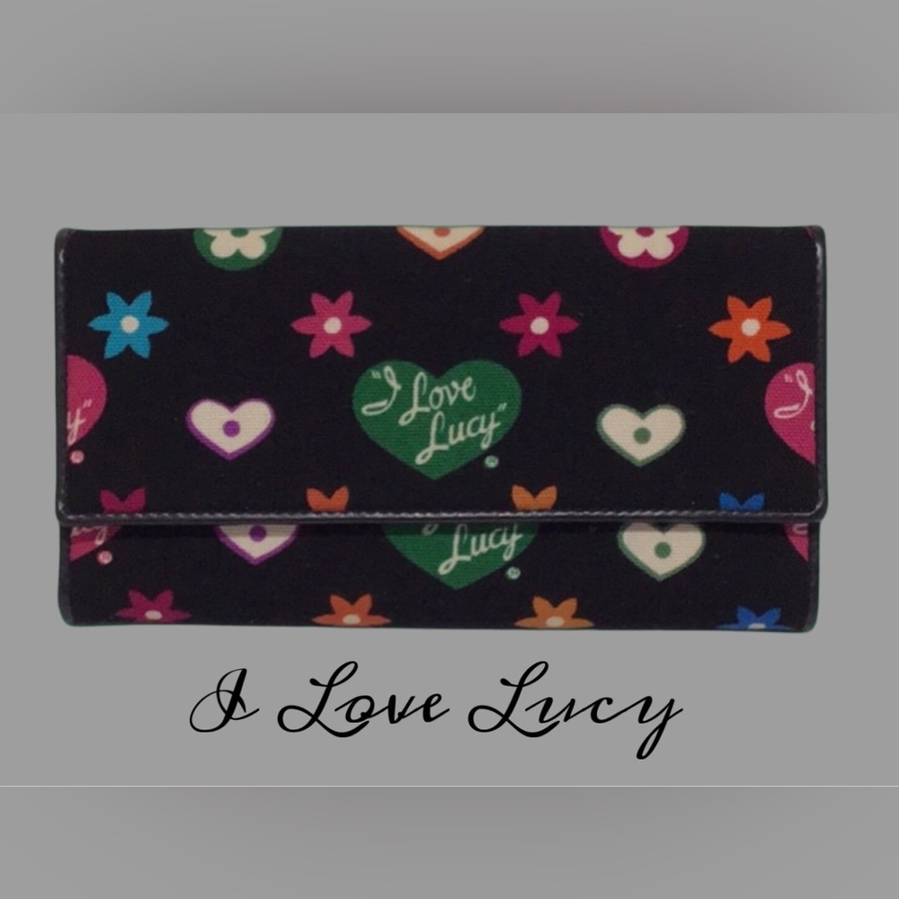 “I Love Lucy” Wallet, Black with Hearts, Flowers, and Gigham